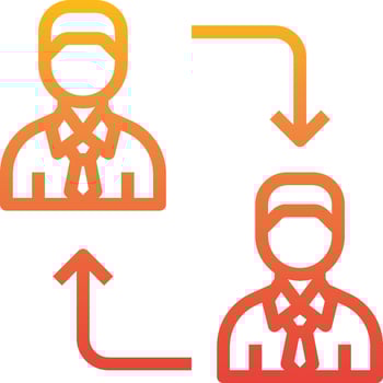 A man and woman are shown in an orange and red icon vector