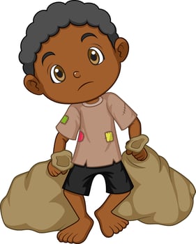 World Day Against Child Labor Concept With Child. homeless kids holding two sack vector