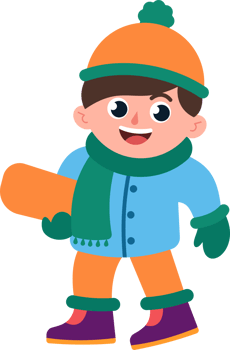 A young boy is wearing a blue jacket and orange pants, holding a snowboard png