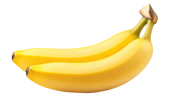Two vibrant yellow bananas sit side by side, showcasing their freshness and appealing texture. png