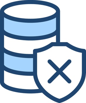 A blue and white icon with a shield and a data file vector