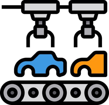 A car and a truck are on a conveyor belt vector