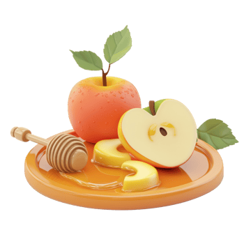 Apples with honey 3D icon clay style solid color isolate on transparent background png
