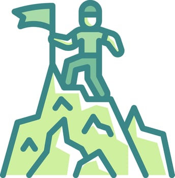 A man is standing on top of a mountain with a flag vector