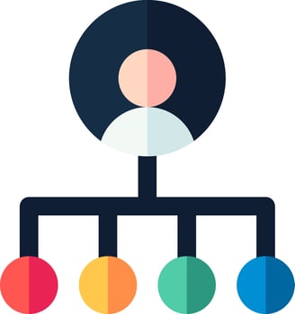 A person with a person icon in the middle of a group of colored balls vector