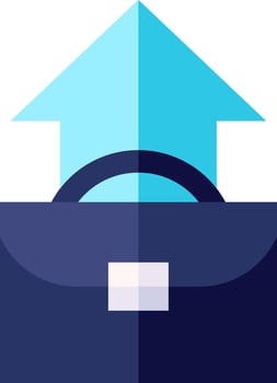 A blue briefcase with an arrow pointing up vector