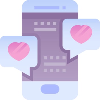 A phone with two hearts on it and two speech bubbles vector