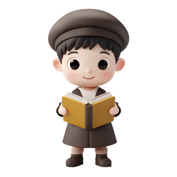 cute cartoon boy reading book on transparent background png