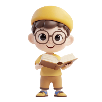 cartoon boy reading open book on transparent background png