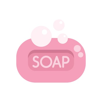 Pink soap bar with bubbles floating above creating foam for washing and cleaning vector