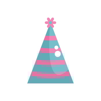 Blue and pink striped birthday party hat with flower decoration vector