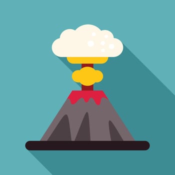Volcano erupting with smoke and lava flowing down flat design icon vector