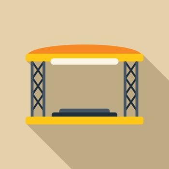 Empty outdoor market stall with orange awning and metal pillars illustration vector