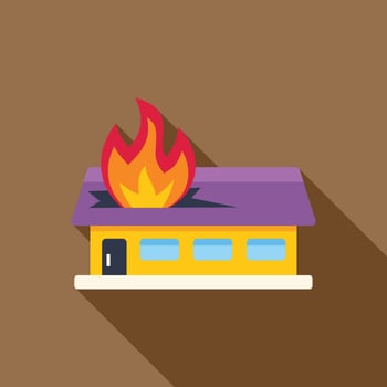 Big fire burning on the roof of a building vector