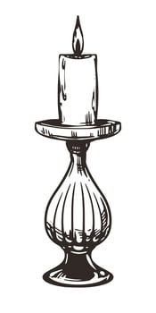 hand drawn candle sketches. Illustration of burning wax in vintage candlestick. Home decor for holiday party. Vintage Thanksgiving or Christmas design elements. vector