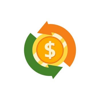 Dollar coin in a circle with arrows pointing up vector
