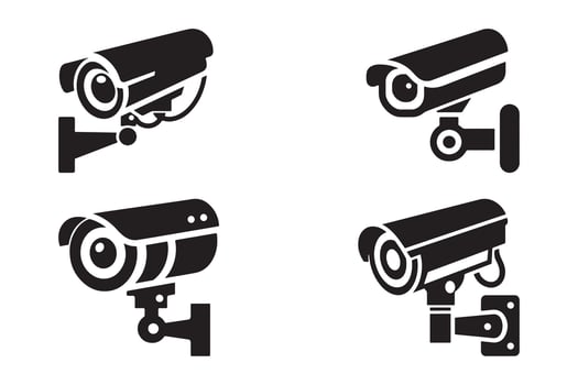 Silhouette CCTV Surveillance Camera Icon Set in Format vector