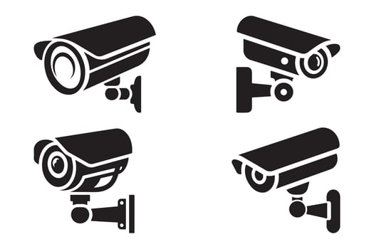 CCTV Camera Symbol Collection Black Silhouette vector