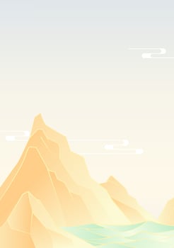 Hand painted vertical Chinese style fashion landscape illustration green water and yellow mountains vector