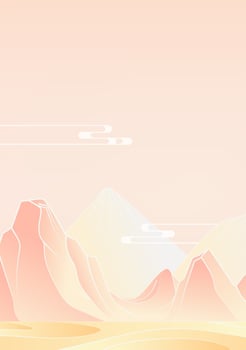 Hand painted vertical Chinese style fashion landscape illustration pink landscape vector