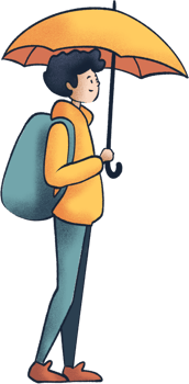 Teenager holding umbrella illustration png