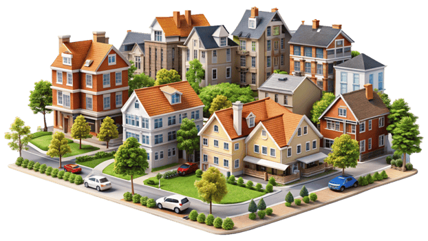 Building city neighbourhood isolated on transparent background png