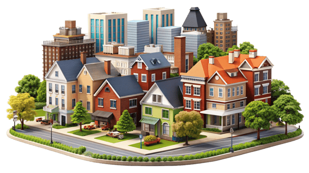 Building city isolated on transparent background png