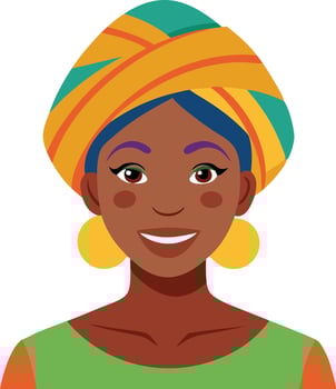 A colorful illustration of a woman wearing a traditional African headwrap, symbolizing culture, tradition, and heritage. vector