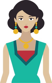 A illustration of a woman wearing earrings and a stylish top, symbolizing fashion, elegance, and beauty. vector