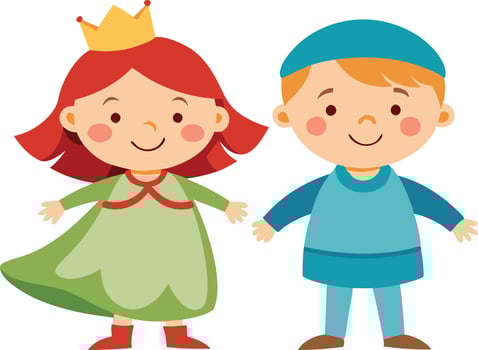 A illustration of two children dressed as royalty, symbolizing imaginative play, fun, and creativity. vector