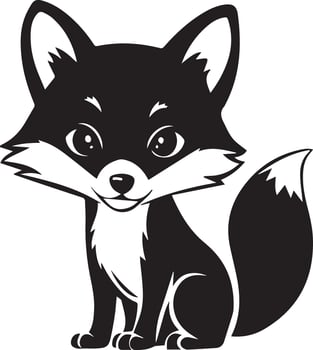 A black and white cartoon fox sitting down vector