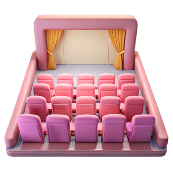 Cinema theater hall with pink armchairs 3d illustration isolated on the transparent background png