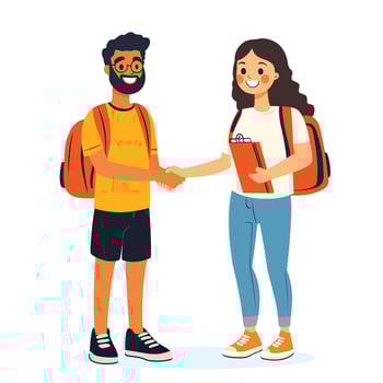 Two Students in a Cheerful Handshake vector