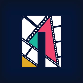 Color film photo collage Letter N, logo design in modern sign form. Simple geometric corporate identity design. vector