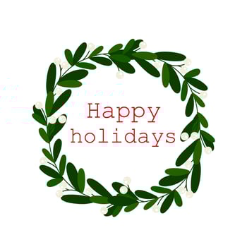 Greeting Postcard Christmas decorations with the text of happy Holidays. Wreath of Christmas. graphics vector