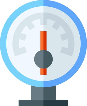 A meter with a red and orange arrow on it vector