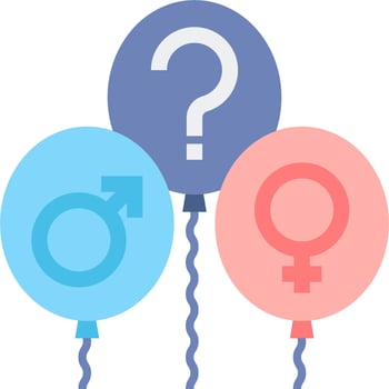 Three balloons with gender symbols and question marks vector