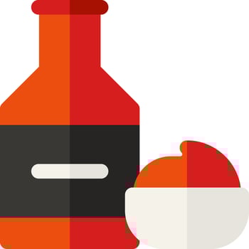 A bottle of ketchup and a bowl of ketchup vector
