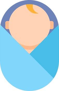 A baby in a blue blanket with a yellow head vector