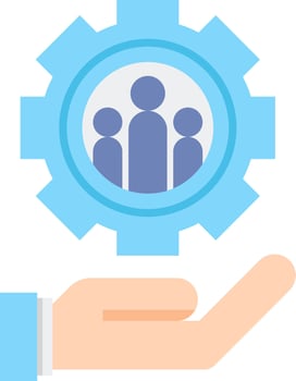 A hand holding a gear with people inside vector