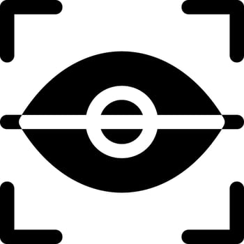 A black and white image of a camera with an eye vector
