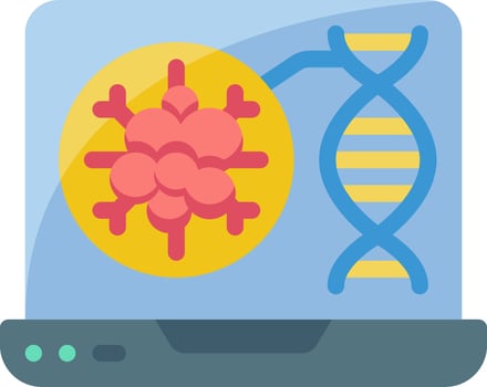 A laptop with a dna molecule and a virus vector
