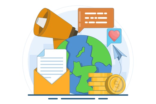 Public relations concept, marketing campaign, public relations in social media promotion. Digital marketing media management and strategy. Ideas for making announcements through mass media. vector