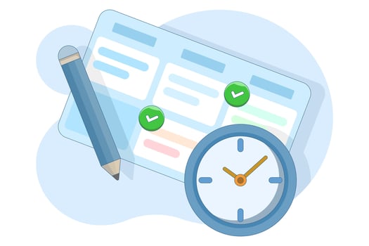 Schedule planning concept. flat illustration banner. Work tasks, filling checklist, making schedule using calendar. To-do list. Business and organization. Flat illustration. vector