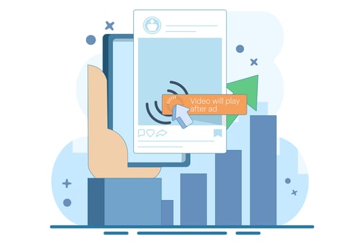 Unskippable Social Media Ads Concept. In-stream short ads that viewers have to watch while watching the . Digital marketing business promotion is running with online broadcasting. vector