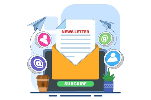 Newsletter subscription concept, Open envelope with document on device screen, Email marketing. Template for mailing and newsletters. illustration for online marketing and business. vector