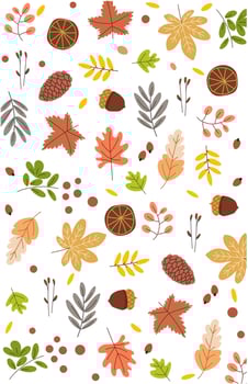 Autumn background of dry leaves walnuts on white vector