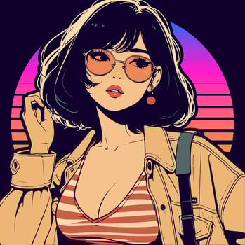 anime girl retro style design vector