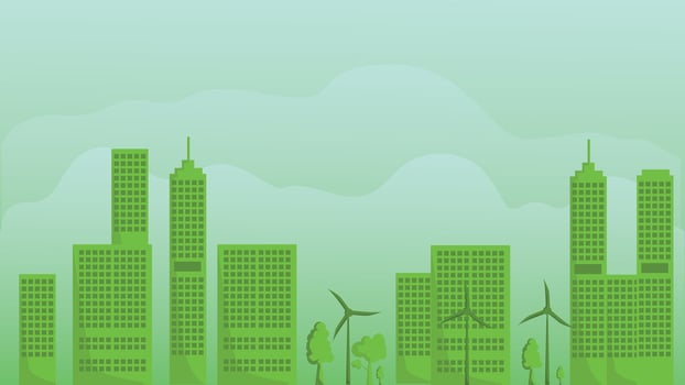 green city with renewable energy. green building with windmill illustration vector