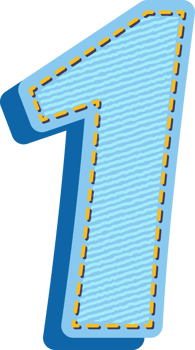 A blue number one with yellow stitching png